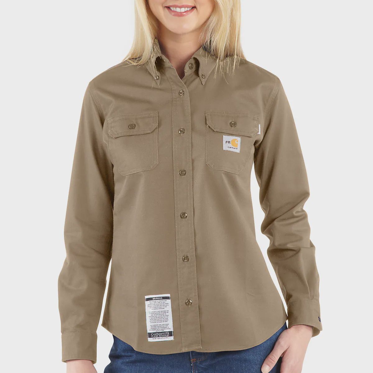 CARHARTT FR WOMENS LONG SLEEVE SHIRTS- WFRS160, Color: KHAKI, Size: 2XL