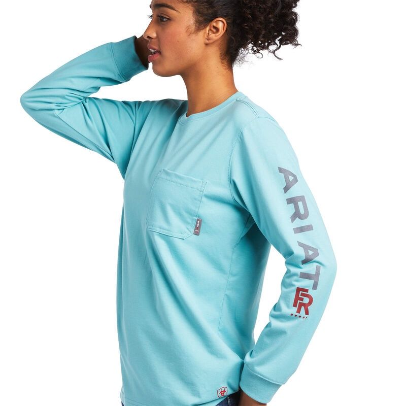 ARIAT WOMEN'S FR STRETCH LOGO T-SHIRT-10039291, Color: LIGHT BLUE, Size: MED