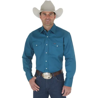 COWBOY CUT® FIRM FINISH LONG SLEEVE WESTERN SNAP SOLID WORK SHIRT IN DARK TEAL
