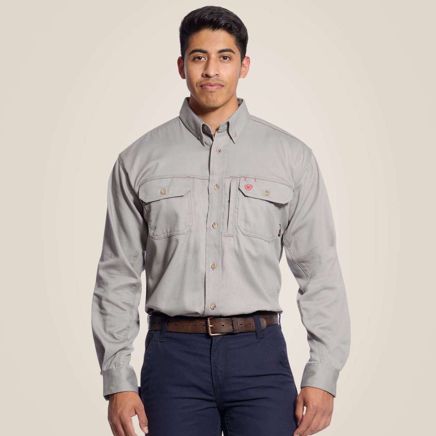 ARIAT MEN'S FR SOLID VENT WORK SHIRT-10019063, Color: SILVER, Size: MED