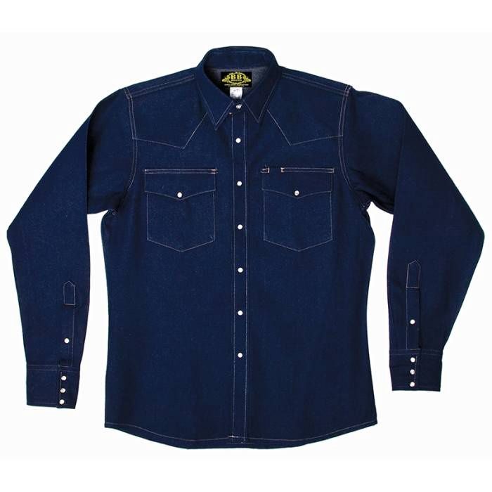 BB BRAND MEN'S SNAP FRONT WELDING SHIRT-B505, Color: DENIM, Size: 15 REG