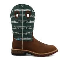 TWISTED X 12"  COMPOSITE TOE WESTERN WORK BOOT WATERPROOF- MXBNW04/6, Color: GREEN, Size: 9D