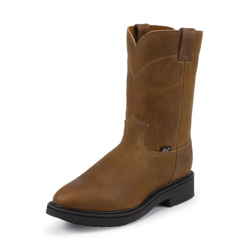 JUSTIN  MENS 10" STEEL TOE PULL ON WORK BOOT -OW4764, Color: BROWN, Size: 8D