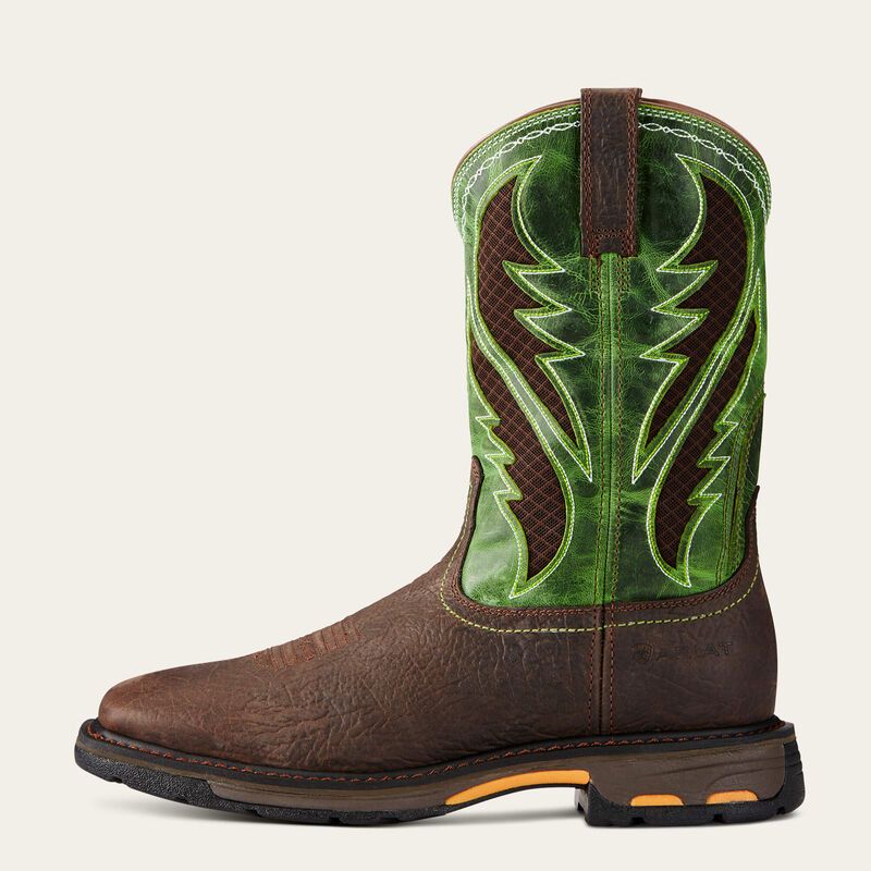 ARIAT WORK HOG SQUARE TOE VENTTEK COMPOSITE TOE WORK BOOT-10020084, Color: GREEN, Size: 8D