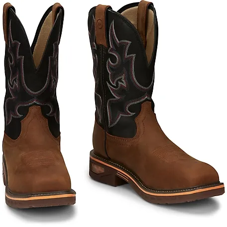 JUSTIN MEN'S RESISTOR 11-INCH COMPOSITE TOE WORK BOOT-CR4012, Color: BROWN, Size: 14D