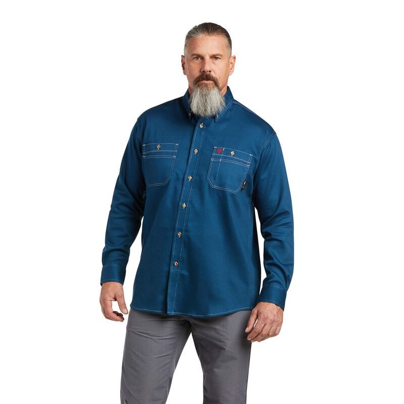 ARIAT MEN'S FR VENTED L/S WORK SHIRT - 10039428, Color: BLUE, Size: SM