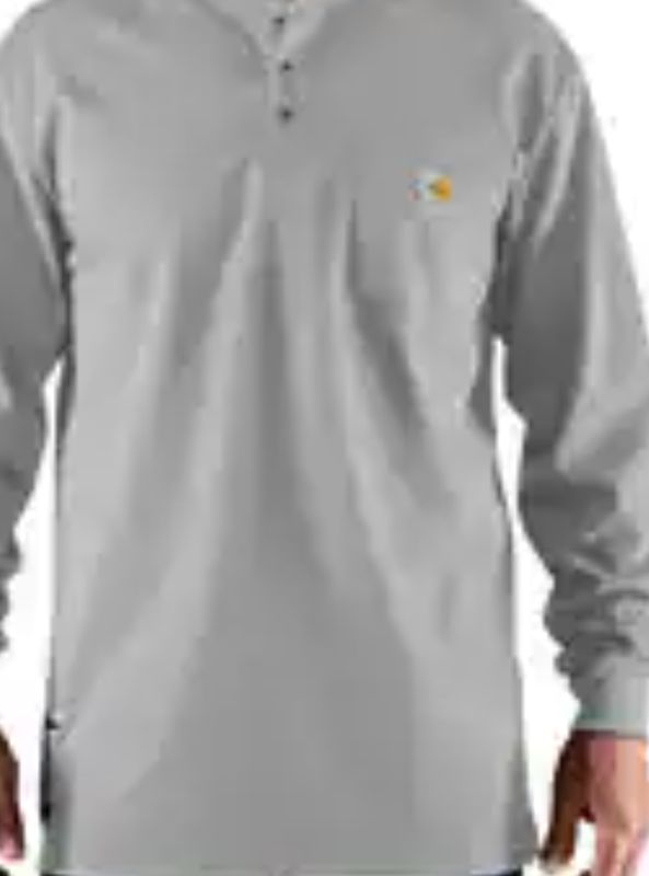 CARHARTT MEN'S FR FORCE COTTON L/S HENLEY-100237, Color: 051-LT GREY, Size: SM