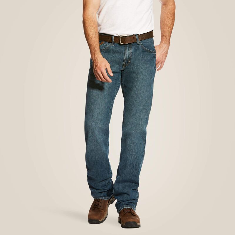 ARIAT REBAR M4 RELAXED DURASTRETCH BASIC BOOT CUT JEAN-10016221, Color: DENIM, Size: 32 X 30