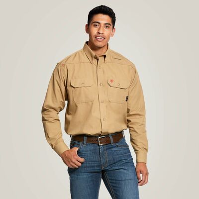 ARIAT FR FEATHERLIGHT L/S WORK SHIRT-10031015, Color: KHAKI, Size: 4XL