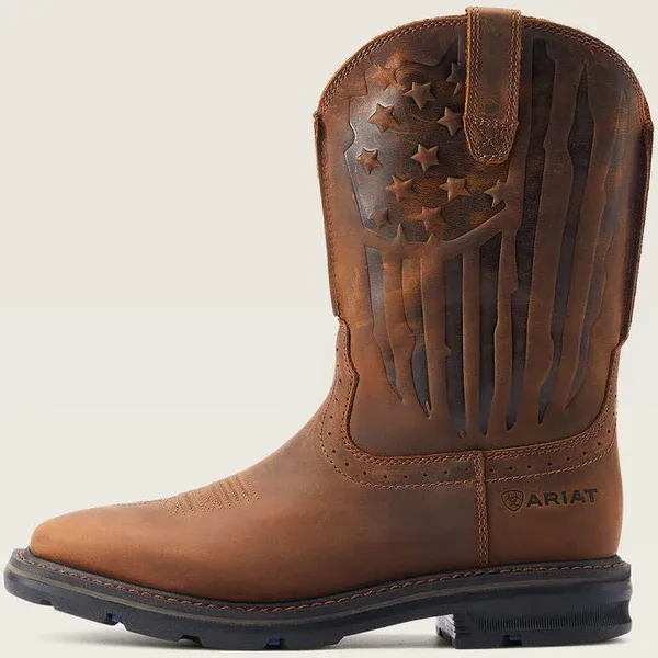 ARIAT SIERRA SHOCK SHIELD PATRIOT WIDE SQUARE TOE WORK BOOTS-10044426, Color: DARK BROWN, Size: 9D