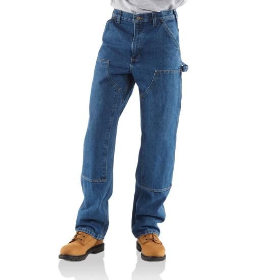 CARHARTT MEN'S LOOSE FIT HEAVYWEIGHT DENIM DOUBLE-FRONT UTILITY LOGGER JEAN-B73, Color: DENIM, Size: 28 X 30