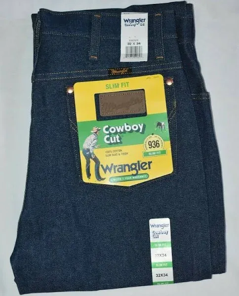 WRANGLER  MEN'S COWBOY CUT SLIM FIT -936, Color: DENIM, Size: 34 X 38
