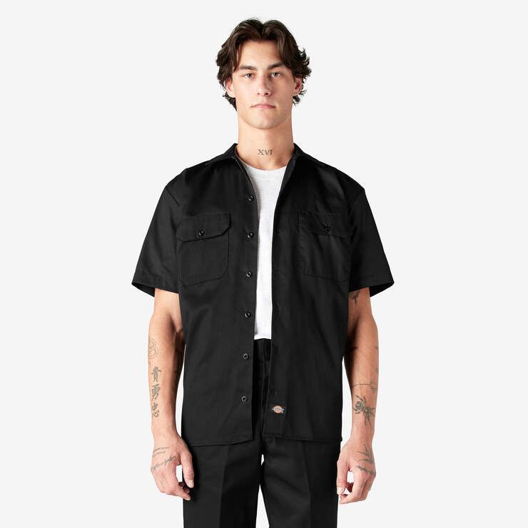 DICKIES MEN'S ORIGINAL FIT SHORT SLEEVE TWILL WORK SHIRT D1574, Color: BLK-BLACK, Size: 3XL