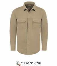 BULWARK MEN'S FR FLEX KNIT BUTTON DOWN WORK SHIRT-STG4, Color: KHAKI, Size: SM