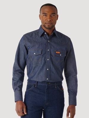 WRANGLER MEN'S FR  LONG SLEEVE DENIM WORK SHIRT