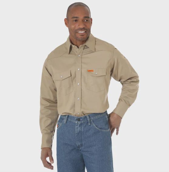 WRANGLER® FR LONG SLEEVE WESTERN SNAP SOLID TWILL WORK SHIRT FR12140, Size: SM