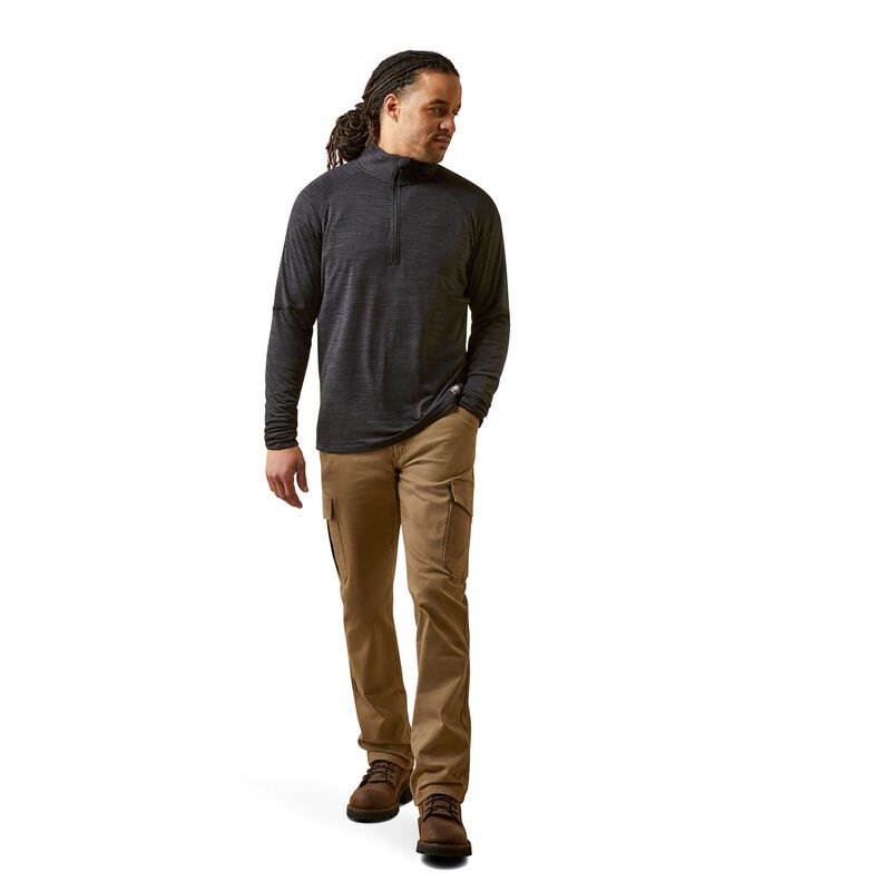 ARIAT MEN'S REBAR GRIDWORK BASELAYER 1/4 ZIP T-SHIRT-10046513, Color: BLACK, Size: SM