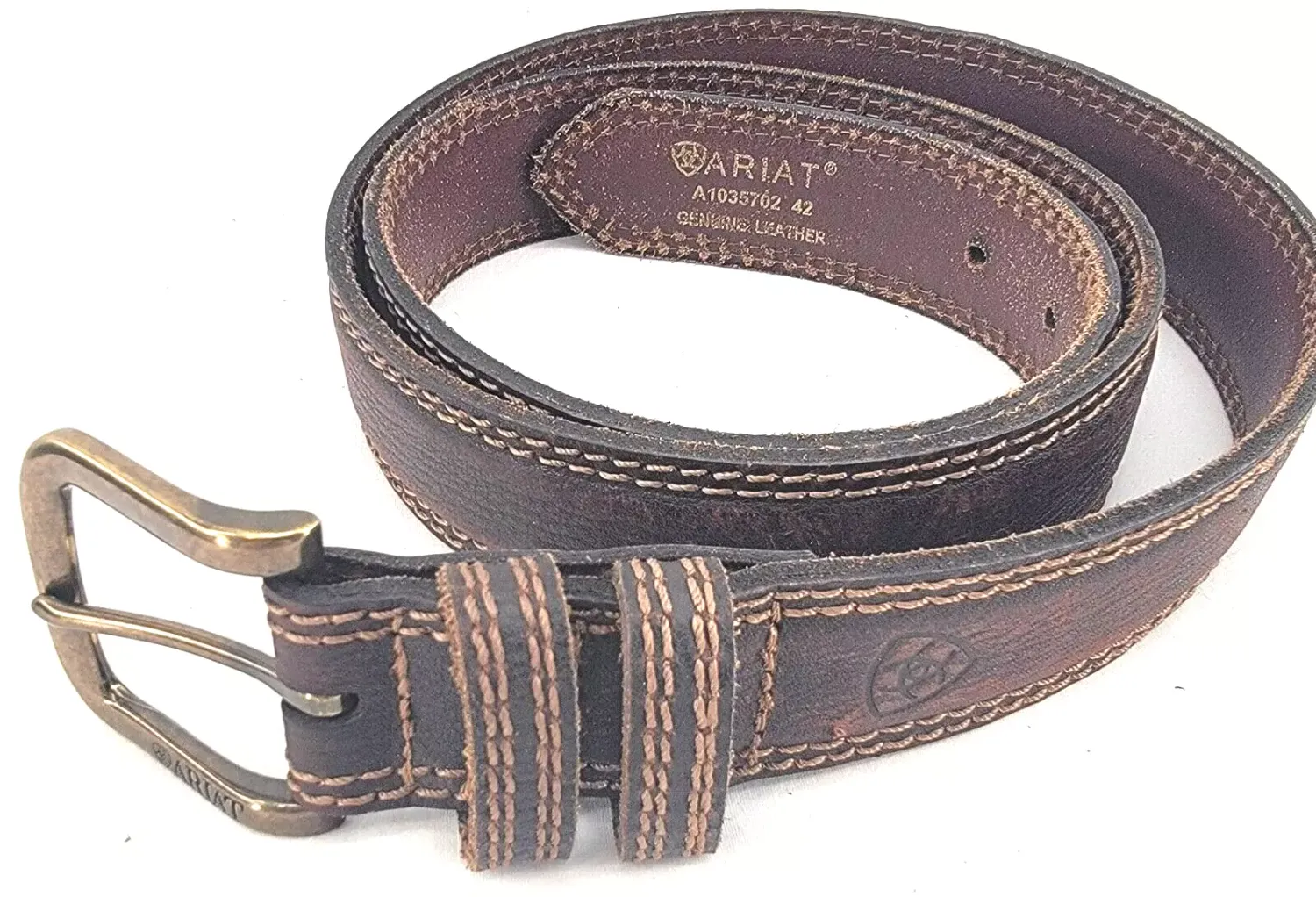 ARIAT MEN'S BASIC DOUBLE STITCH BELT-A1035702, Color: BROWN, Size: 36