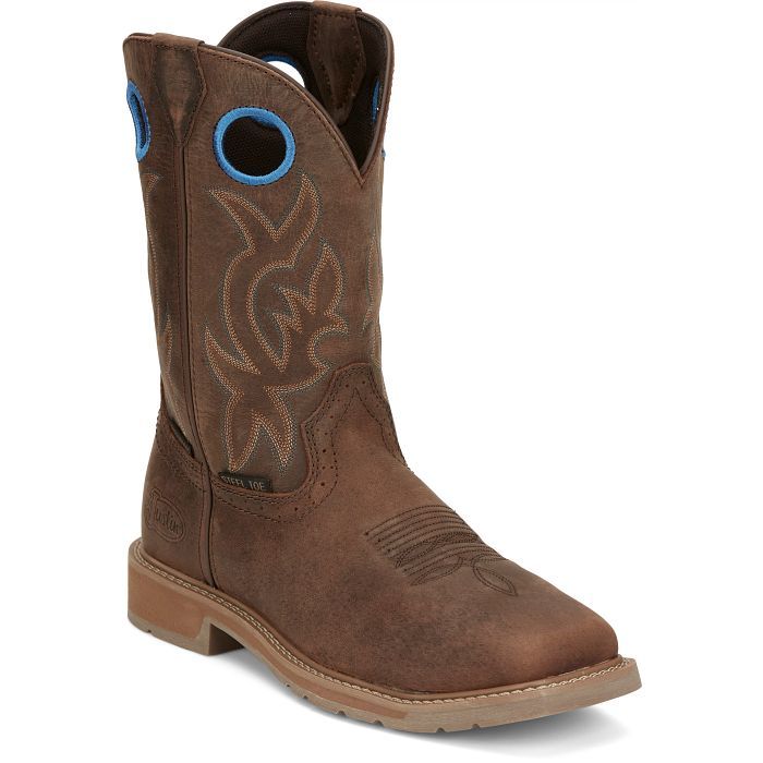 JUSTIN MEN'S ALL AROUND WATERPROOF STEEL TOE-SE3115, Color: BROWN, Size: 10EE