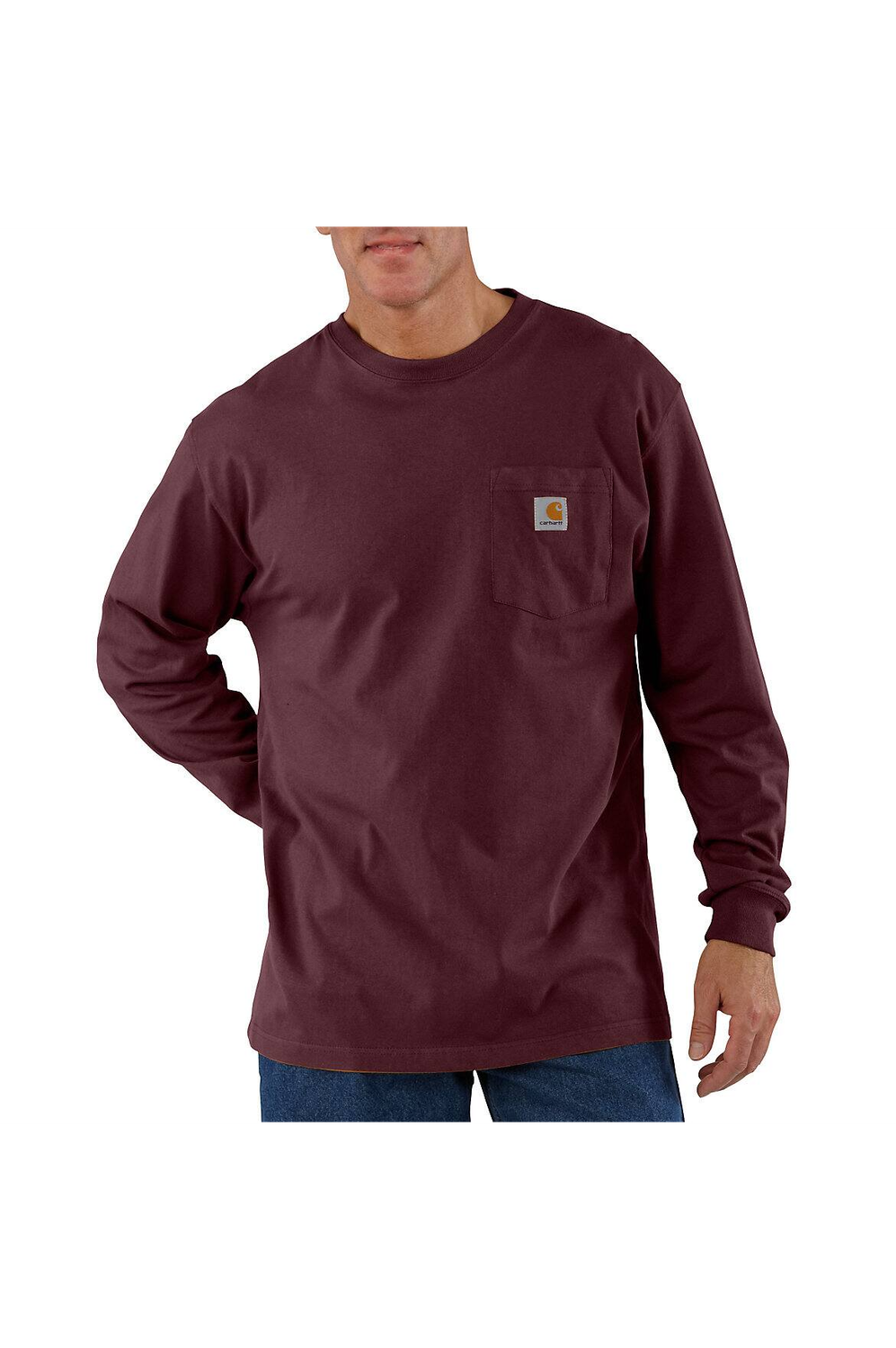 CARHARTT MEN'S LONG SLEEVE POCKET T-SHIRT-K126, Color: PRT-PORT, Size: SM