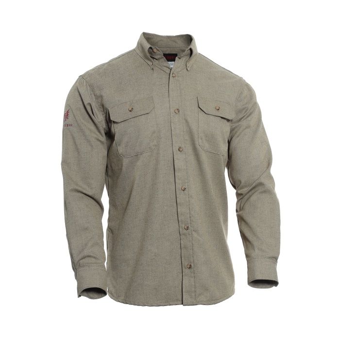 TECGEN MEN'S DRI FIRE WORK SHIRT-TCG0112, Color: TAN, Size: SM