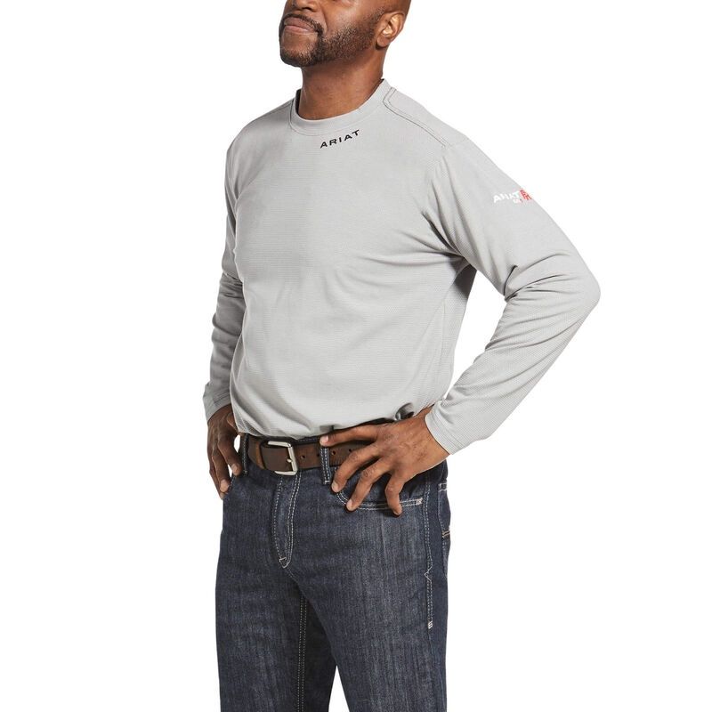 ARIAT MEN'S FR BASELAYER L/S T-SHIRT 10033209, Color: GREY, Size: SM