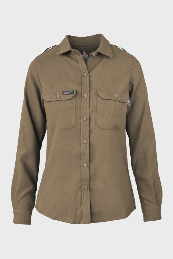 Ladies FR Uniform Shirts made with 5oz. Teca Safe One® Inherent, Color: KHAKI, Size: SM