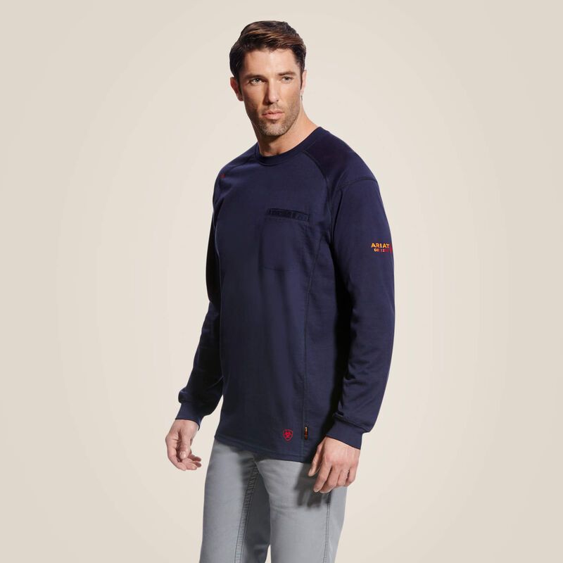 ARIAT MEN'S FR PRIMA LS SHIRT-10053030, Color: NAVY, Size: MED