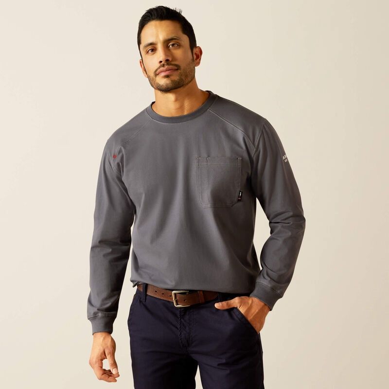 ARIAT MEN'SFR STRETCH WORK L/S T-SHIRT-10052069, Color: GREY, Size: SM