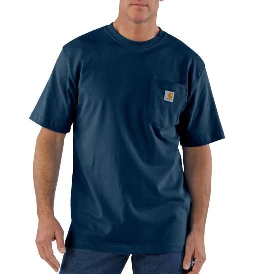 CARHARTT MEN'S LOOSE FIT HEAVYWEIGHT SHORT SLEEVE POCKET TSHIRT-K87-2, Color: NVY-NAVY, Size: SM