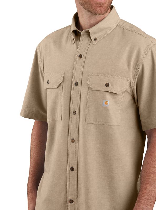 CARHARTT MEN'S LOOSE FIT MIDWEIGHT CHAMBRAY S/S SHIRT, Color: TAN, Size: LG