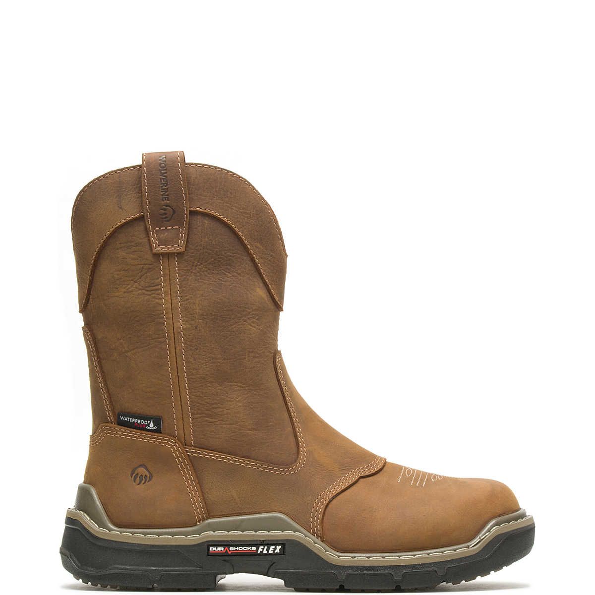 WOLVERINE MEN'S RAIDER DURASHOCKS WESTERN WORK WELLINGTON BOOT-W221045, Color: BROWN, Size: 8M