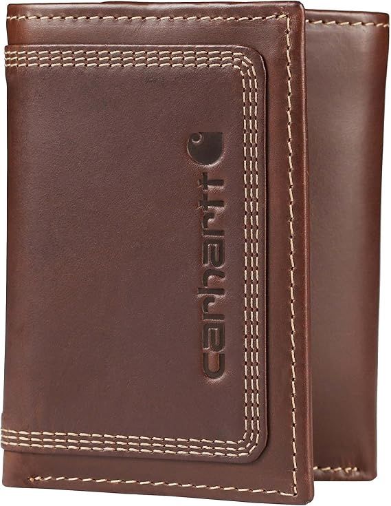 CARHARTT MEN'S LEATHER TRIPLE STITCH TRI-FOLD WALLET-B000021320199, Color: BROWN