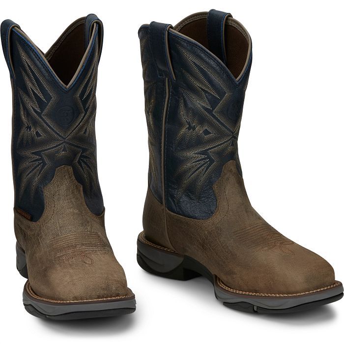 TONY LAMA MEN'S BARTLETT PULL ON STEEL TOE WORK BOOT-RR3361, Color: STONE, Size: 9D