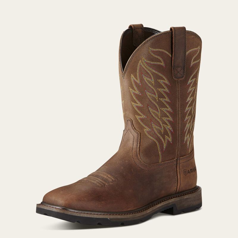 ARIAT MEN'S  GROUNDBREAKER WIDE SQUARE TOE WORK BOOT-10021108, Color: BROWN, Size: 9D