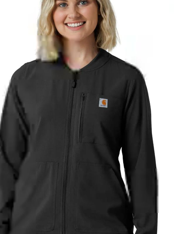 CARHARTT WOMEN'S FORCE CROSS FLEX LIGTHWEIGHT SCRUB JACKET-C82410, Color: BLACK, Size: SM