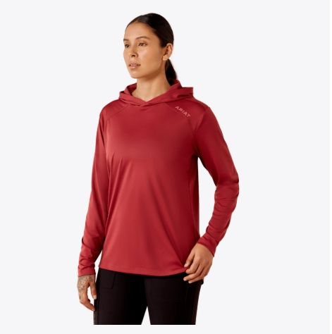 ARIAT WMNS REBAR SUNBLOCKER HD LS TEE - BURNT RUSSET- 10079789, Size: LG