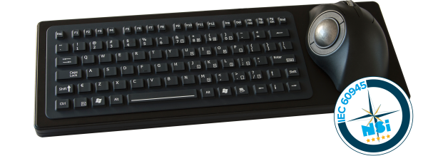 NSI IEC60945 silicone keyboard with ergonomic trackball - desktop