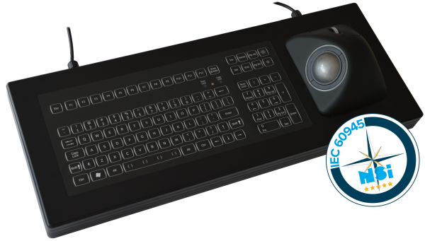 NSI IEC60945 marine keyboard with 50 mm ergonomical trackball - desktop