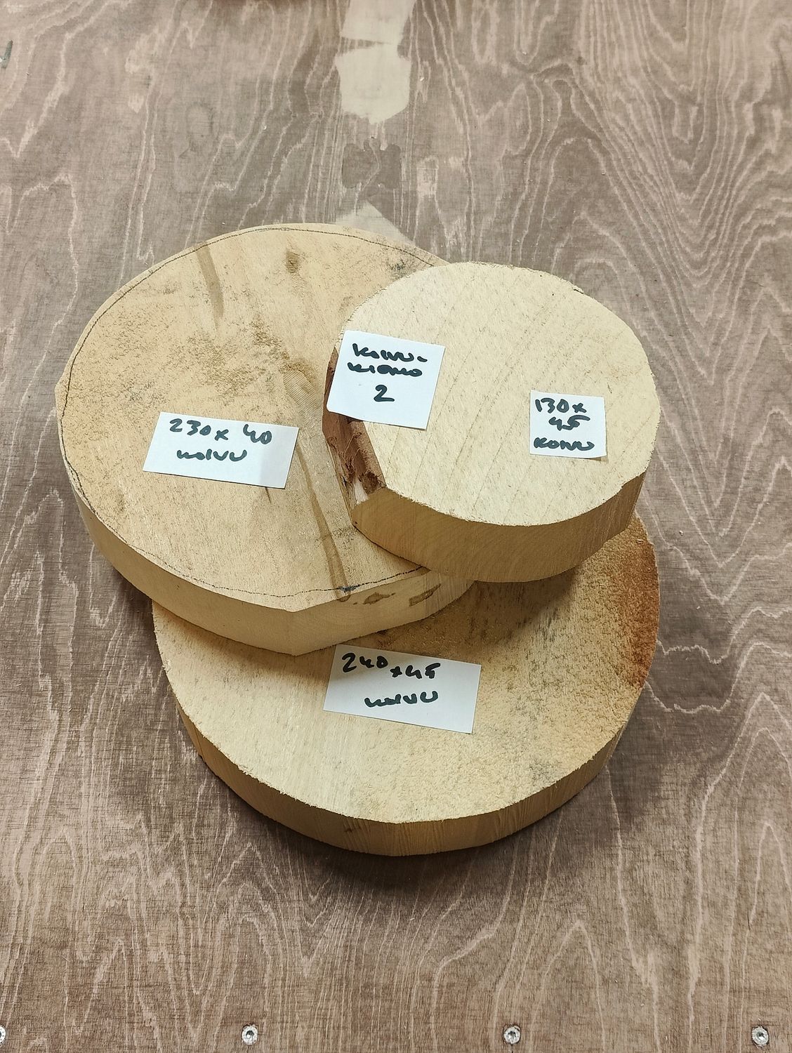 Koivukiekkoaihiot 3 kpl eri kokoja, erä 2