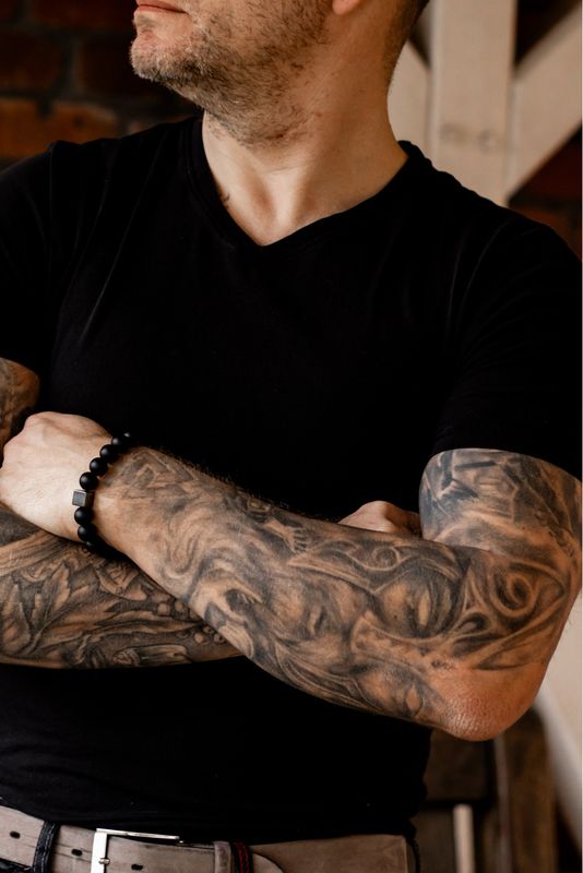Onyx Hämatit Armband „Dunkler Krieger“