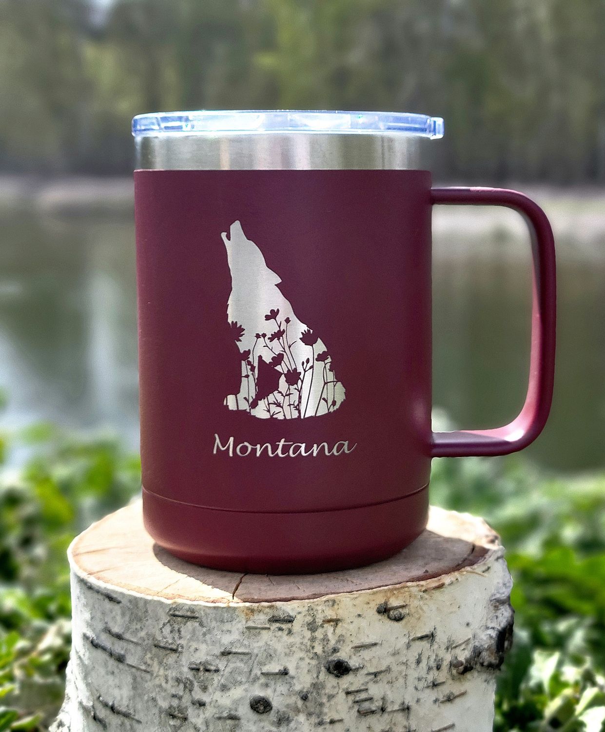 Floral Wolf PC Mug 15 oz Burgandy/Silver