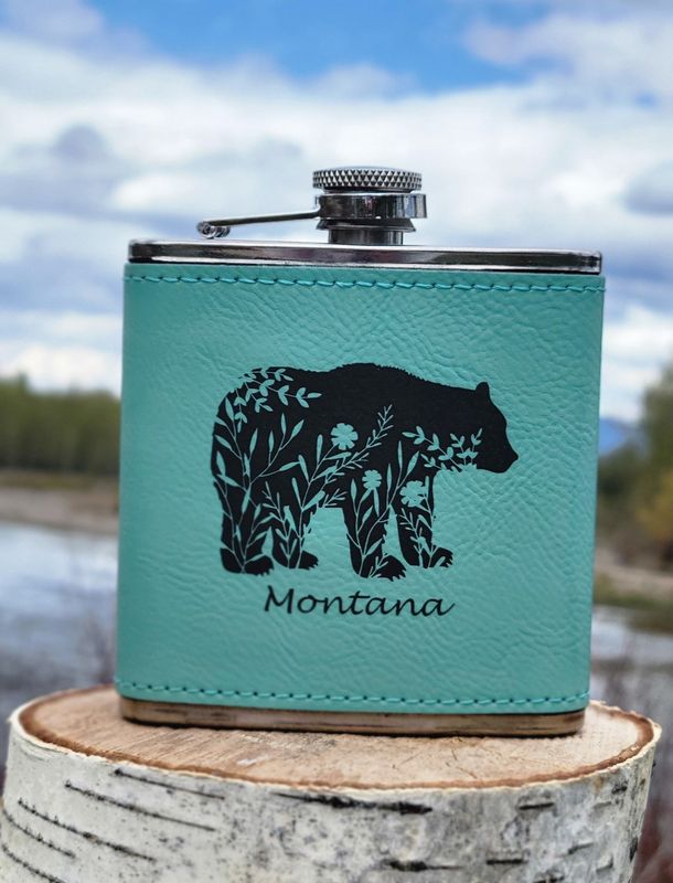 Floral Bear Leatherette MT Flask/Teal/Black