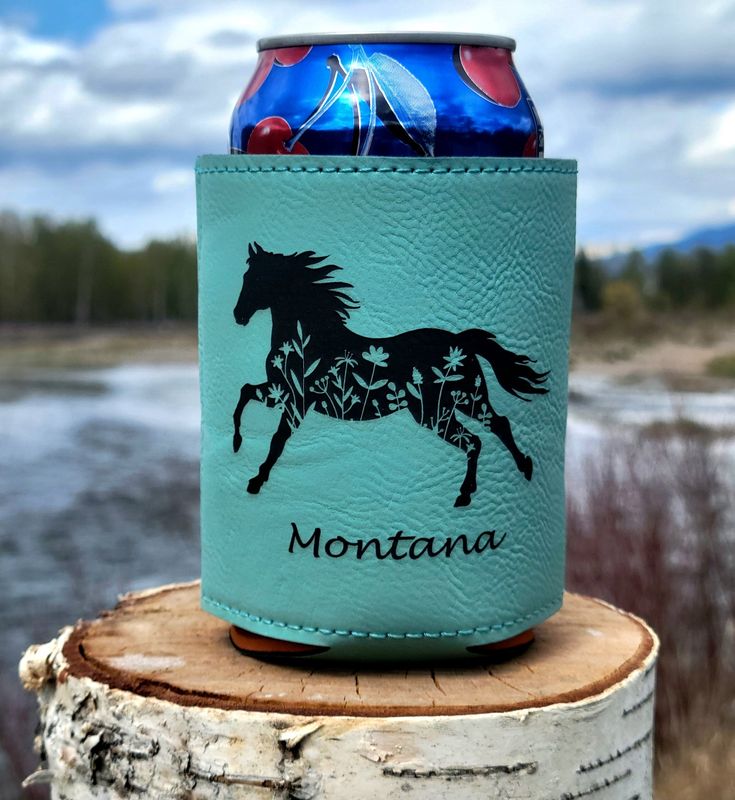 Floral Horse Leatherette Coozie/Teal/Black