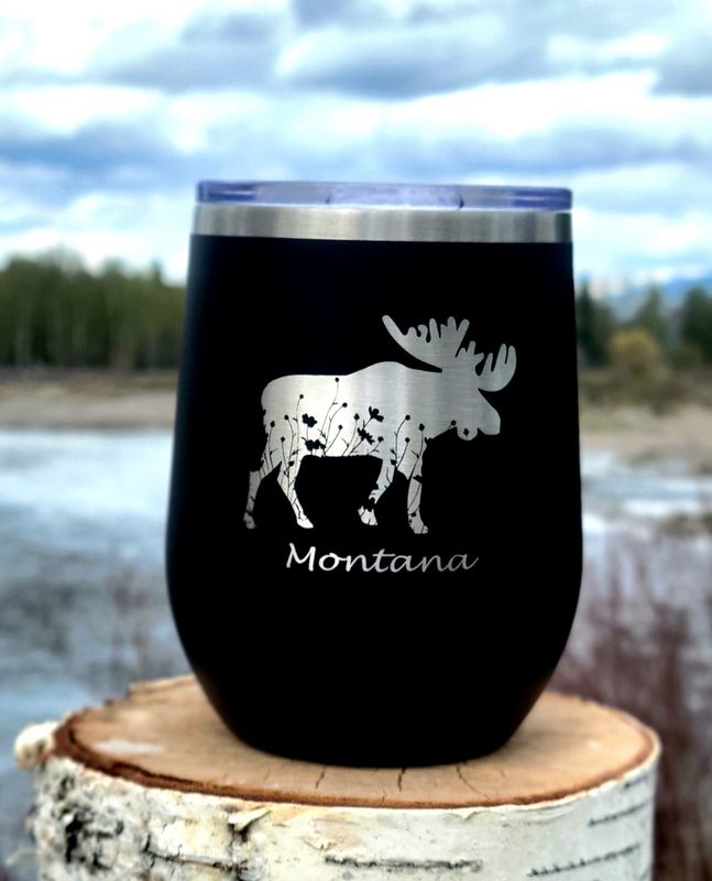 Floral Moose Wine Tumbler Black/Silver