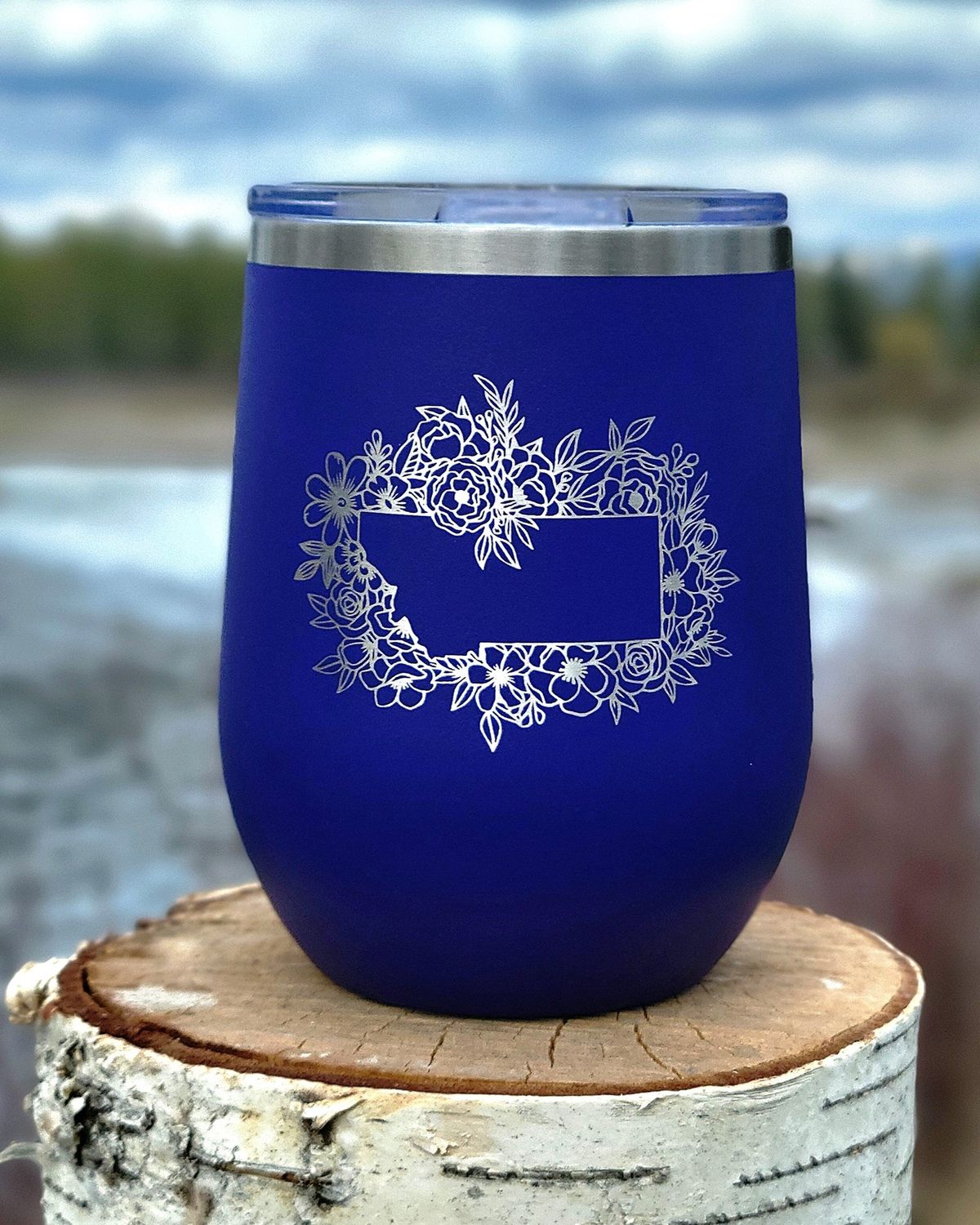 MT Floral Border Wine Tumbler DrkPurple/Silver
