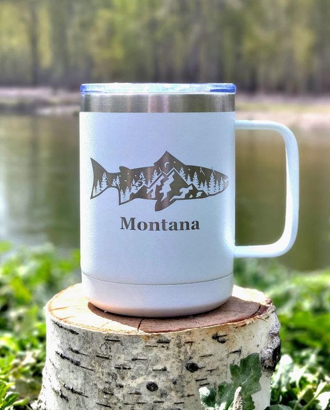 MT Trout Mtns PC Mug 15 oz White/Silver