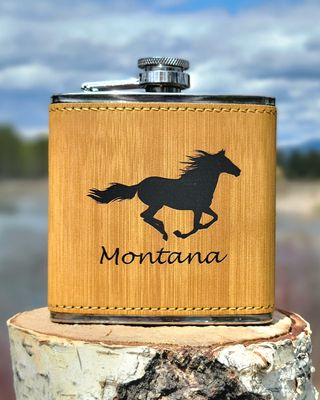 Running Horse MT Leatherette Flask Bamboo/Black