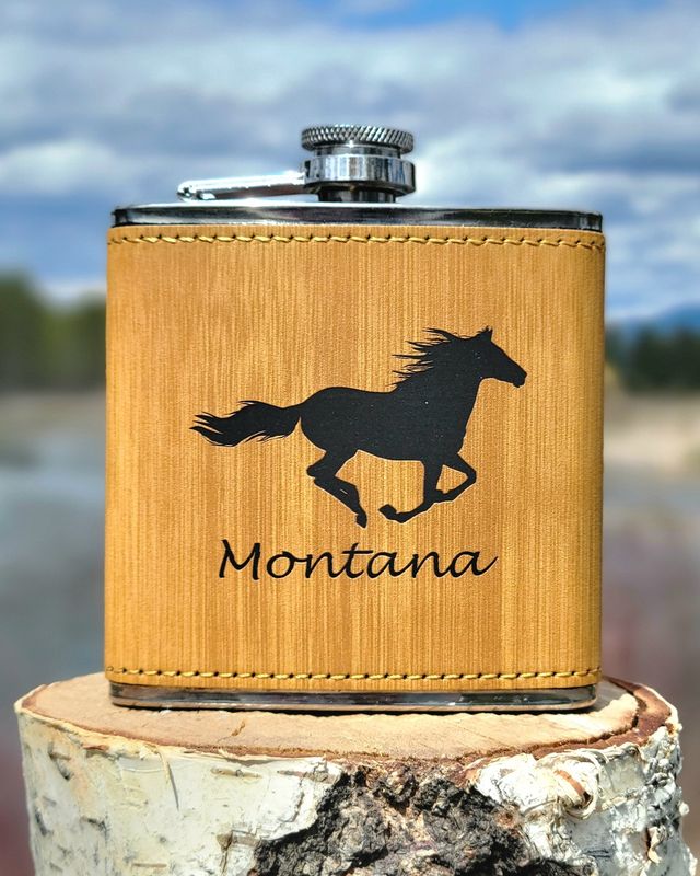 Running Horse MT Leatherette Flask Bamboo/Black