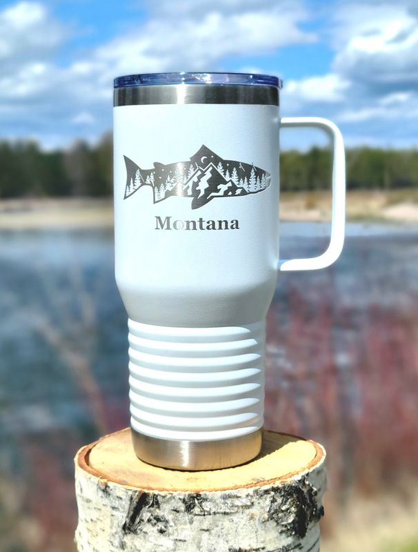 Trout Mountains 20 oz PC Mug White/Silver
